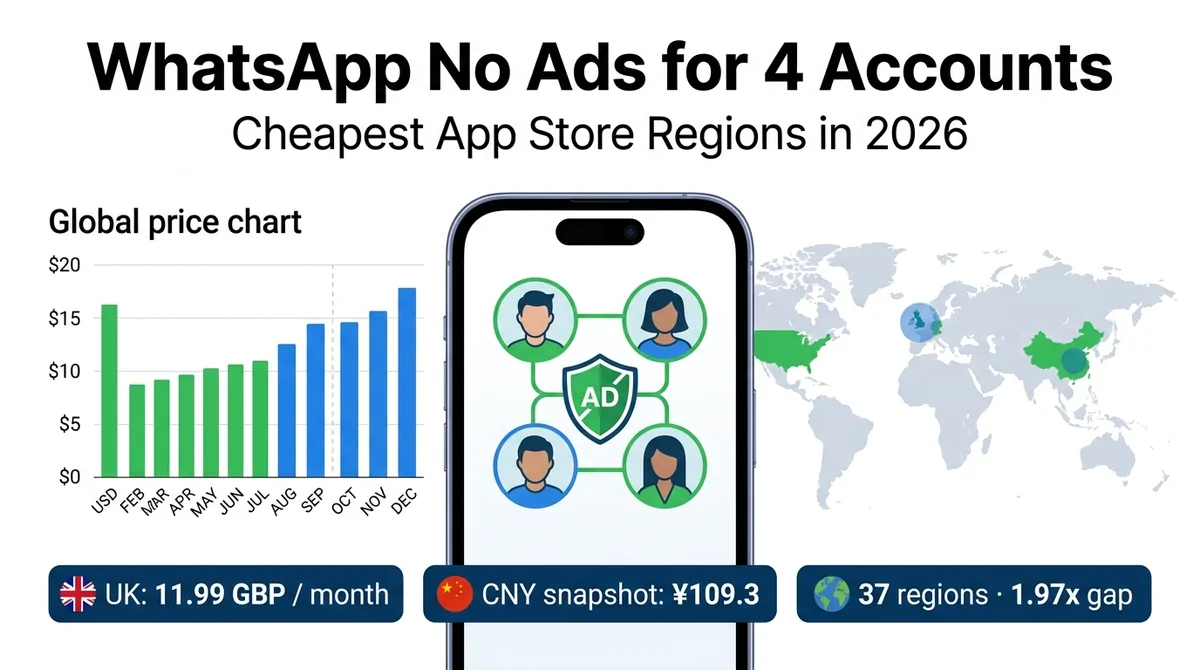WhatsApp Messenger No Ads for 4 Accounts: Top 5 Cheapest Regions in 2026 and Cross-Region Value